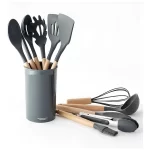 Set De Utensilios Cocina 12 Piezas Silicona Gris Oscuro
