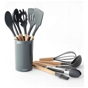 Set De Utensilios Cocina 12 Piezas Silicona Gris Oscuro