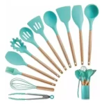 Set De Utensilios Cocina 12 Piezas En Silicona Verde Menta