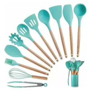 Set De Utensilios Cocina 12 Piezas En Silicona Verde Menta