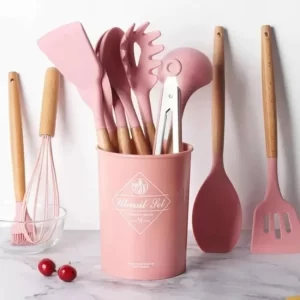 Set 12 Utensilios Cocina Silicona Color Rosa