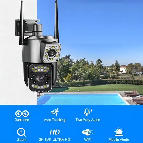 Cámara Ip Exterior Doble Lente Wifi Vision Nocturna 360 V380 Color Negro - Imagen 4