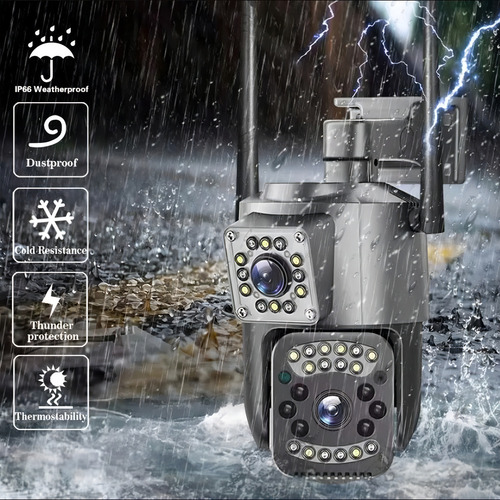 Cámara Ip Exterior Doble Lente Wifi Vision Nocturna 360 V380 Color Negro - Imagen 2